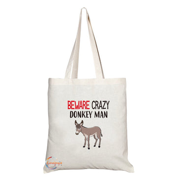 TB278 Beware Crazy Donkey Man Novelty Present Gift Printed Eco-Friendly Stylish Long Handled Tote Shoulder Bag