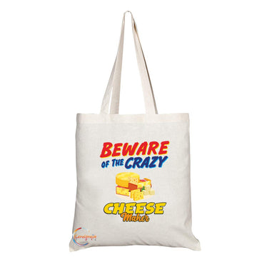 TB1029 Beware of the Crazy Cheese Maker Novelty Present Gift Printed Eco-Friendly Stylish Long Handled Tote Shoulder Bag