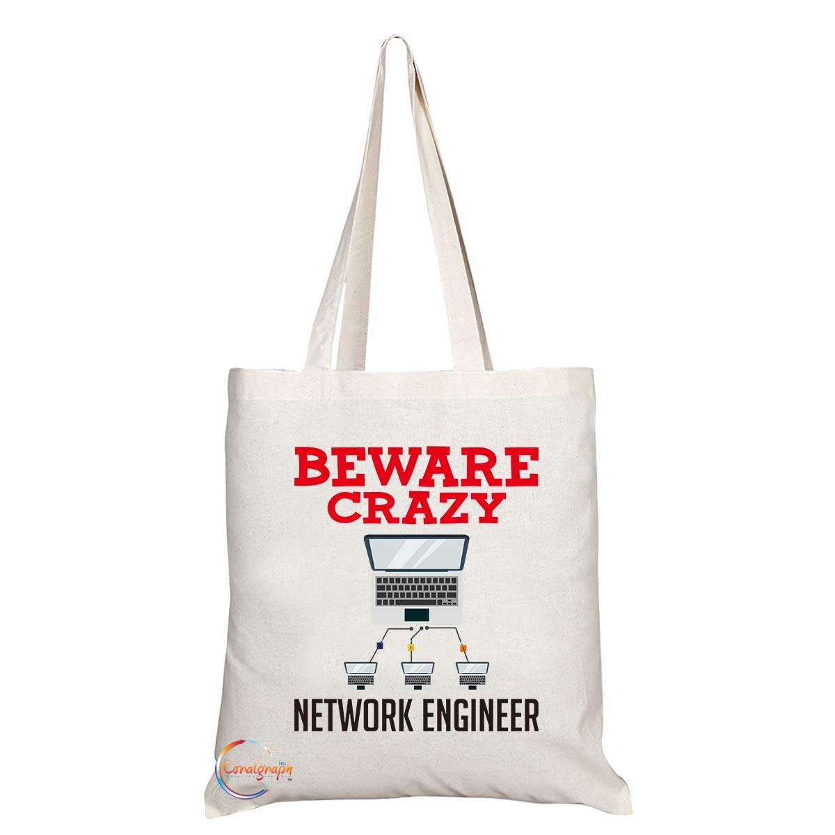 TB417 Beware Crazy Network Engineer Novelty Present Gift Printed Eco-Friendly Stylish Long Handled Tote Shoulder Bag