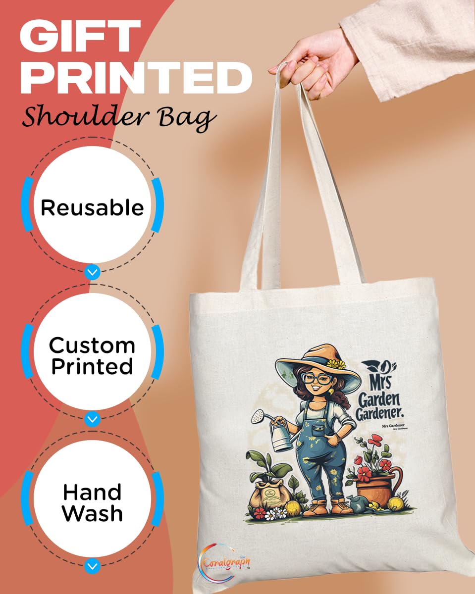 TB1834 Mrs Gardener Tote Bag - Gift for Female Gardeners, Plant Lovers, Horticulturists - Durable, Stylish, Eco-Friendly, Reusable, Spacious, and Lightweight