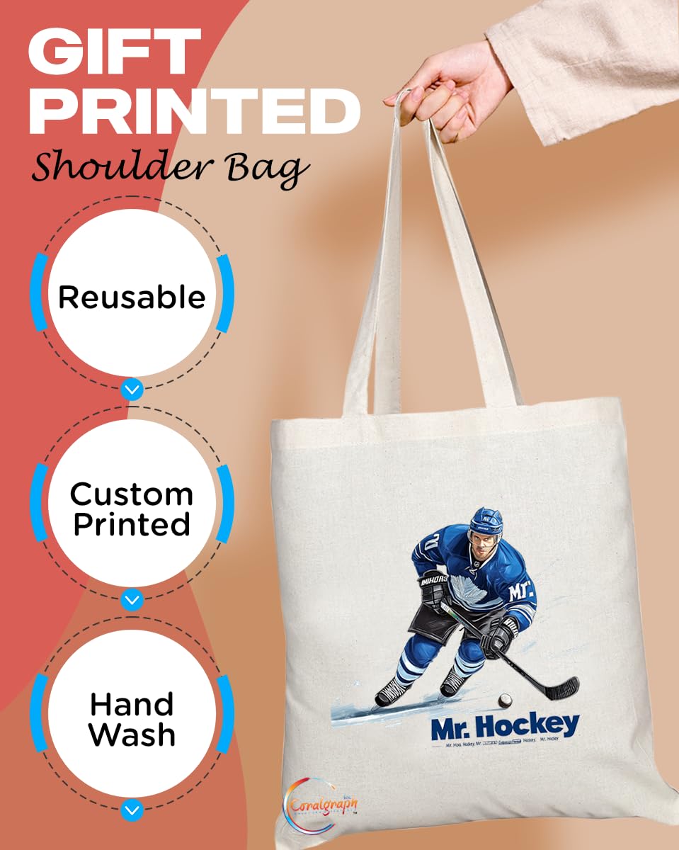 Natural Reusable Shopping Souvenir Tote Bag Featuring Popular Sports Designs from Around the World (Hockey)