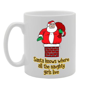 Santa Knows Where All The Naughty Girls Live   Printed Tea Coffee Ceramic  Mg3648 - Funny Printed Coffee Mug - Great Gift Idea