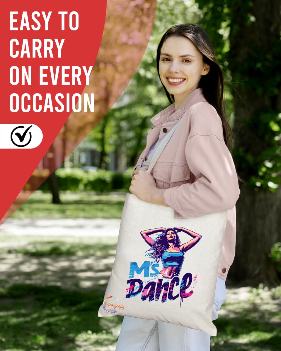 TB1739 Ms Dance Tote Bag - Great for Female Dancers, Dance Enthusiasts, Performers - Sustainable, Stylish, Long Handled, Durable and Reusable