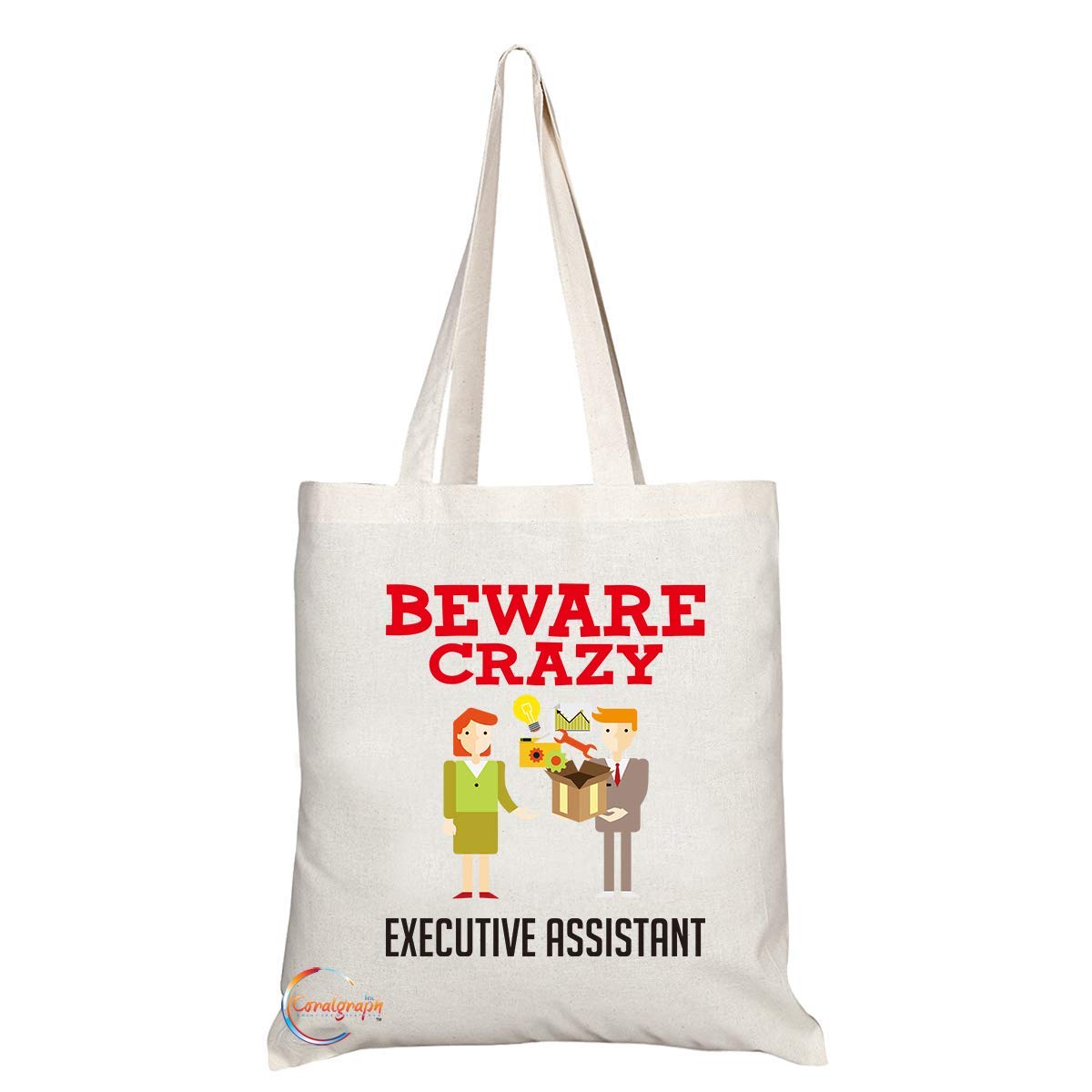 TB331 Beware Crazy Executive Assistant Novelty Present Gift Printed Eco-Friendly Stylish Long Handled Tote Shoulder Bag