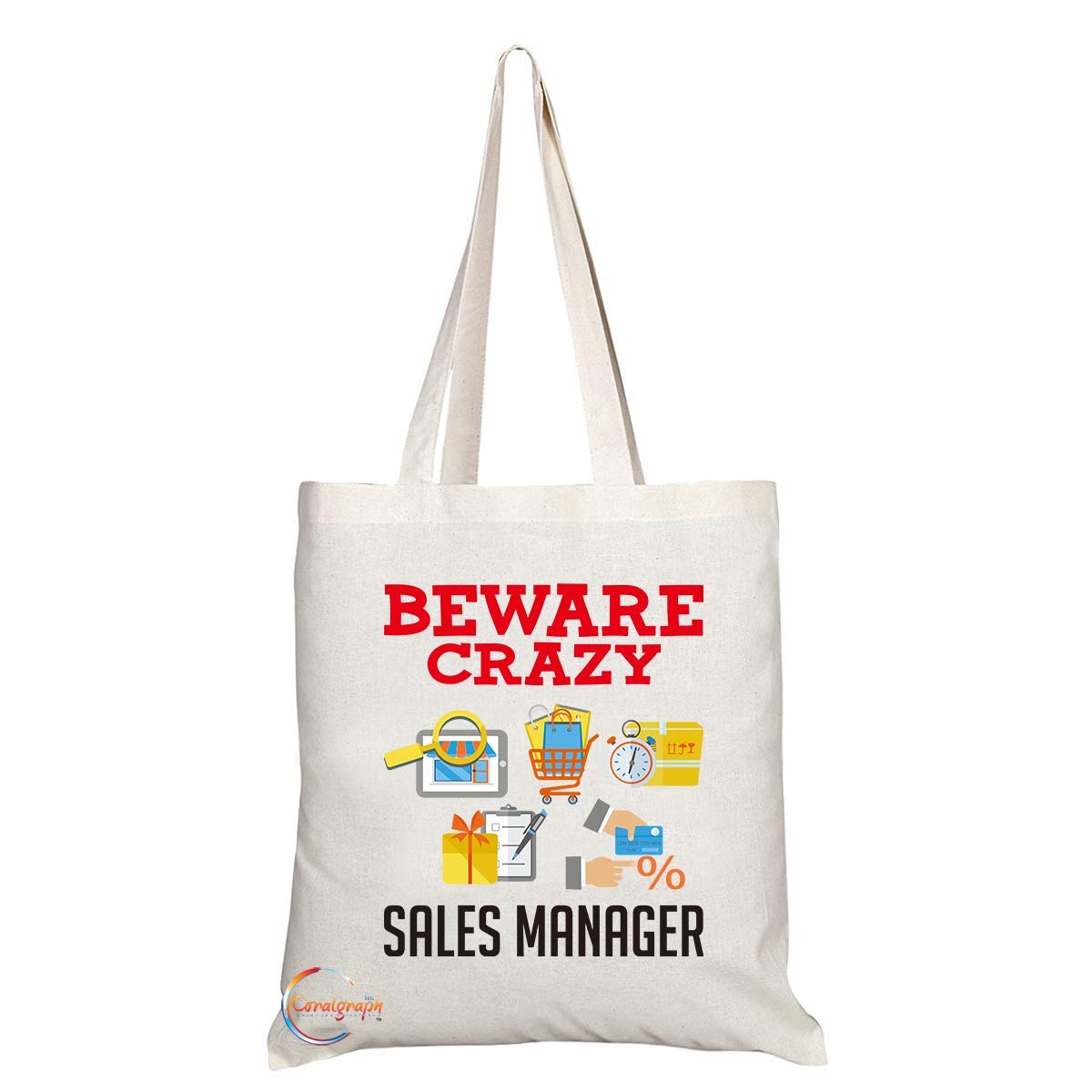 TB407 Beware Crazy Sales Manager Novelty Present Gift Printed Eco-Friendly Stylish Long Handled Tote Shoulder Bag
