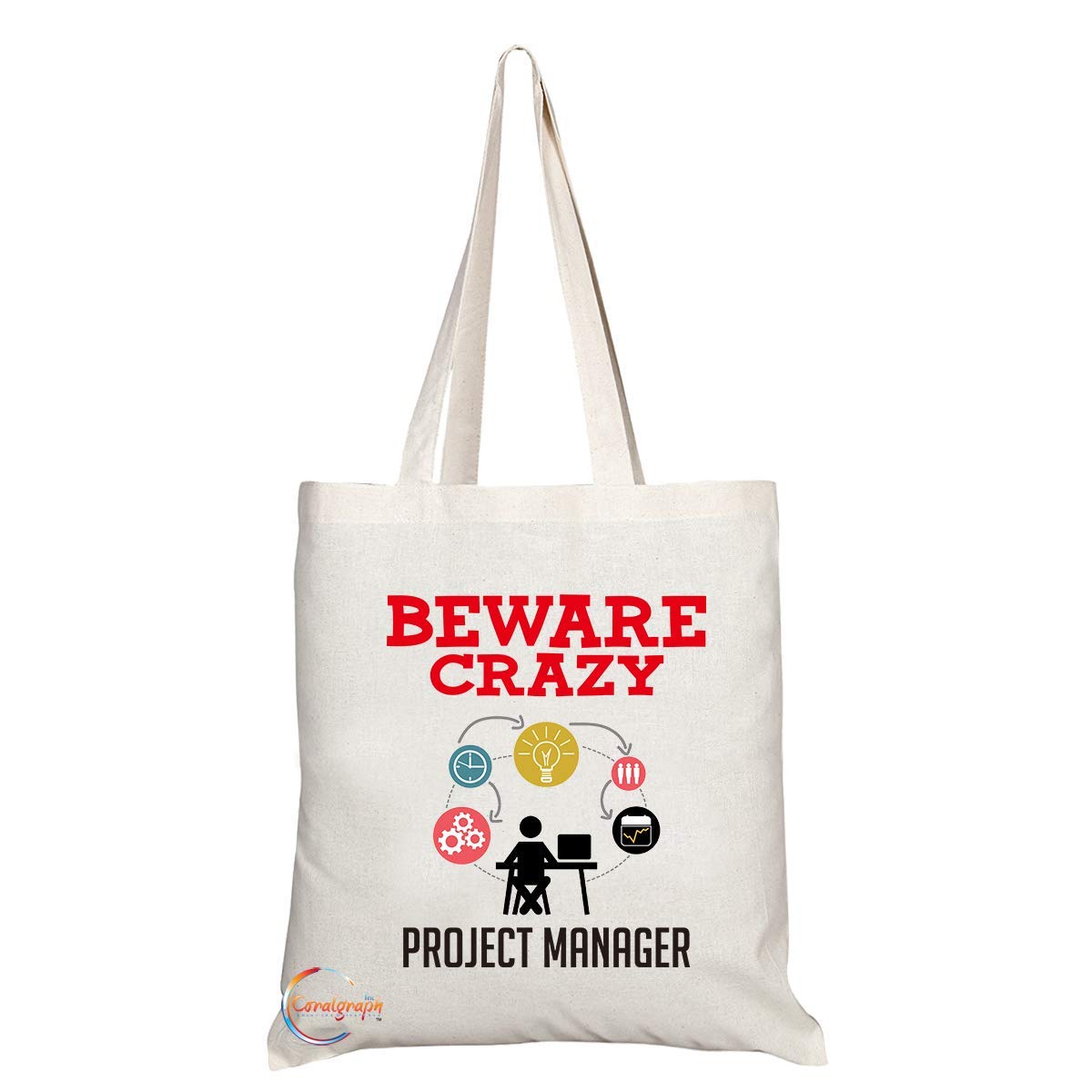 TB412 Beware Crazy Project Manager Novelty Present Gift Printed Eco-Friendly Stylish Long Handled Tote Shoulder Bag