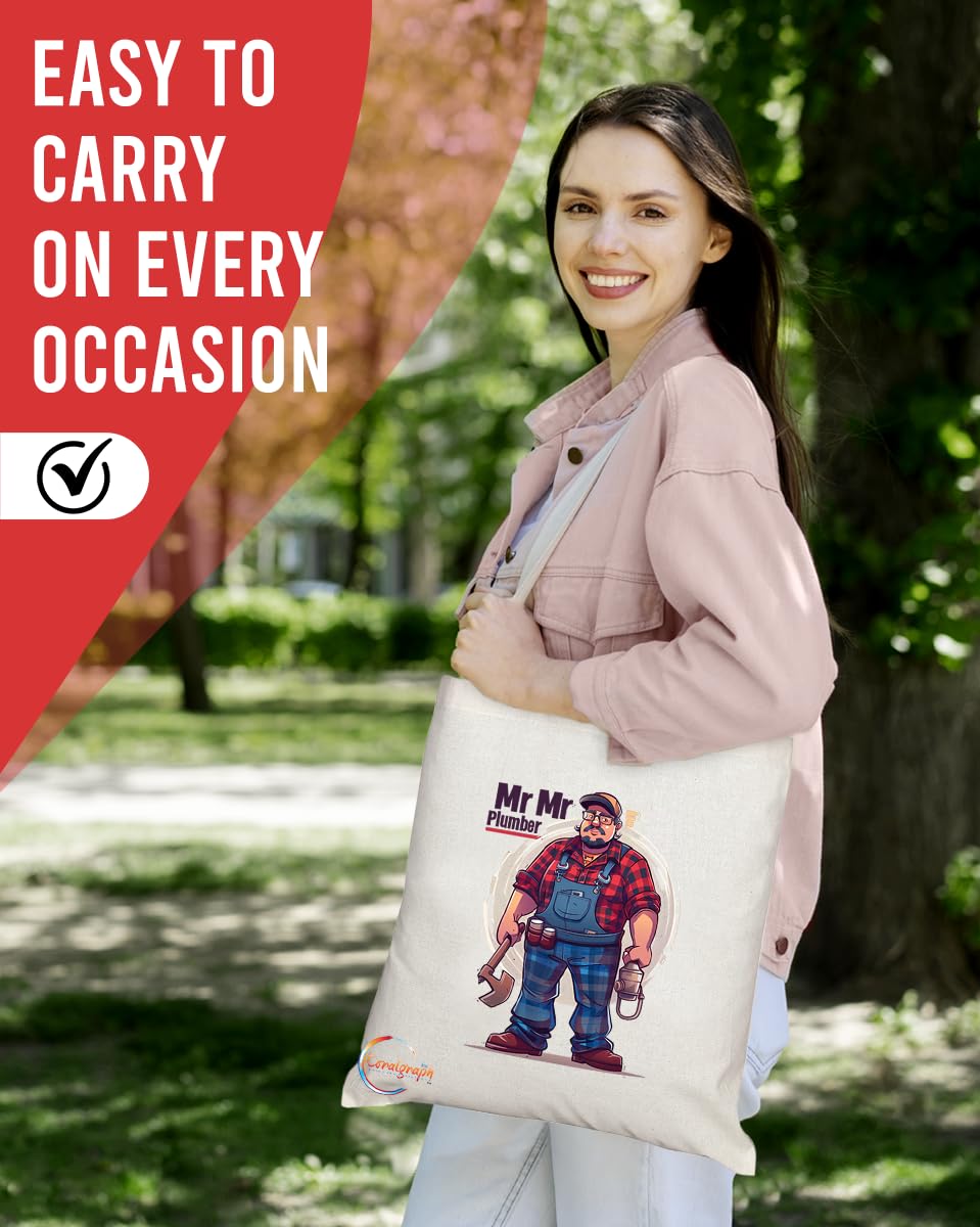 TB1745 Mr Plumber Tote Bag - Great for Plumbers, Pipefitters, Plumbing Enthusiasts - Sustainable, Stylish, Long Handled, Durable and Reusable