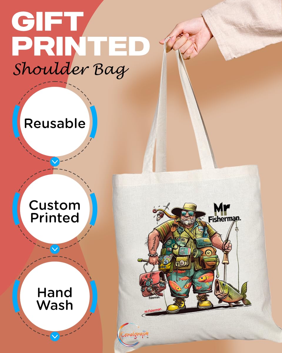 TB1869 Mr Fisherman Tote Bag - Gift for Fishermen, Anglers, Fishing Enthusiasts - Durable, Stylish, Eco-Friendly, Reusable, Spacious, and Lightweight