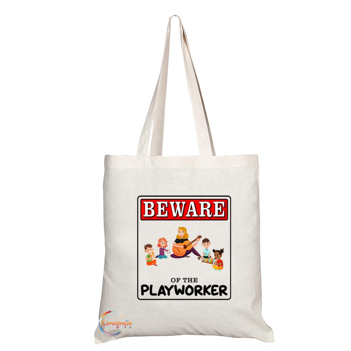 TB975 Beware of the Playworker Novelty Present Gift Printed Eco-Friendly Stylish Long Handled Tote Shoulder Bag