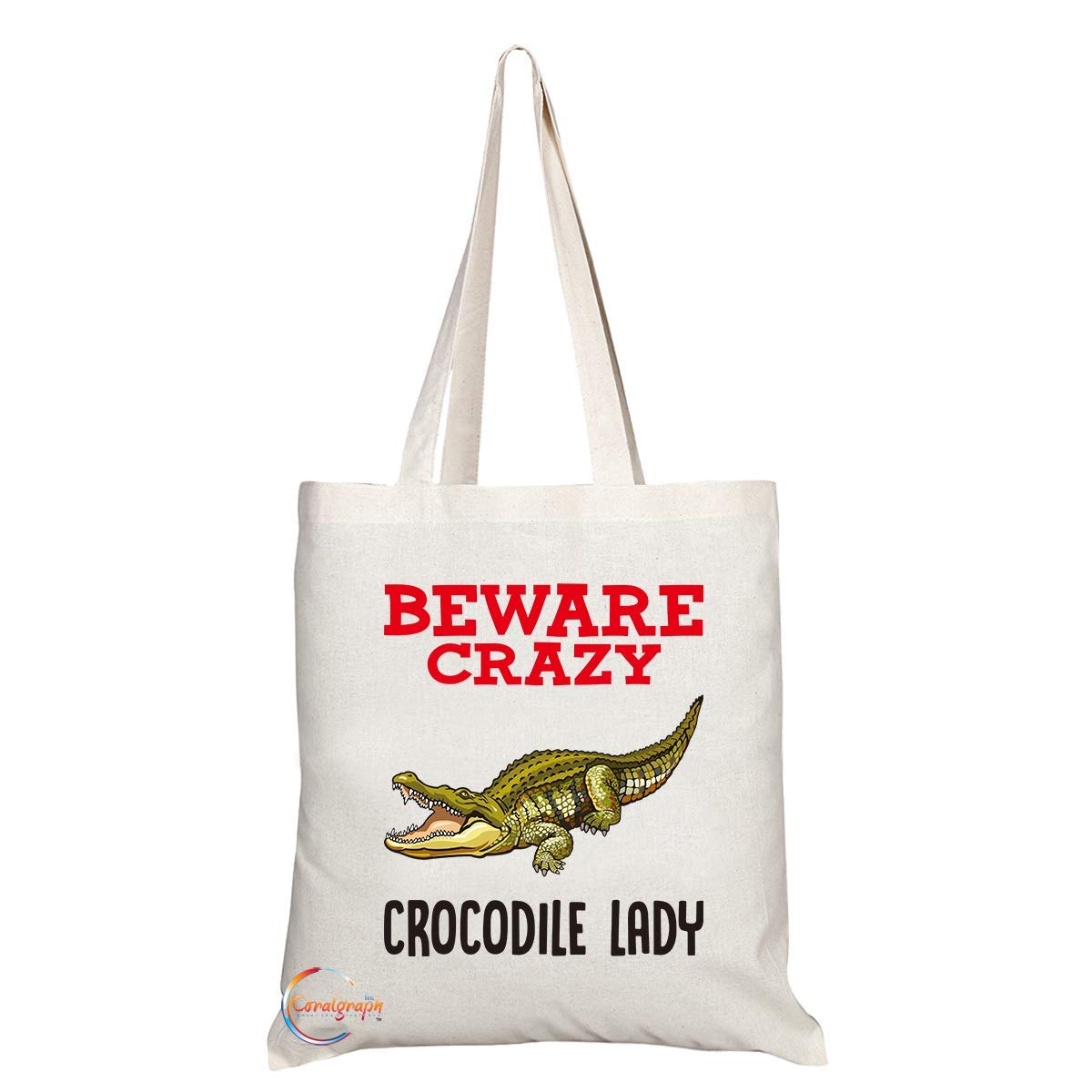 TB378 Beware Crazy Crocodile Lady Novelty Present Gift Printed Eco-Friendly Stylish Long Handled Tote Shoulder Bag