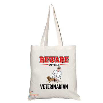 TB902 Beware of the Veterinarian Novelty Present Gift Printed Eco-Friendly Stylish Long Handled Tote Shoulder Bag