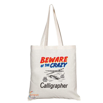 TB1027 Beware of the Crazy Calligrapher Novelty Present Gift Printed Eco-Friendly Stylish Long Handled Tote Shoulder Bag