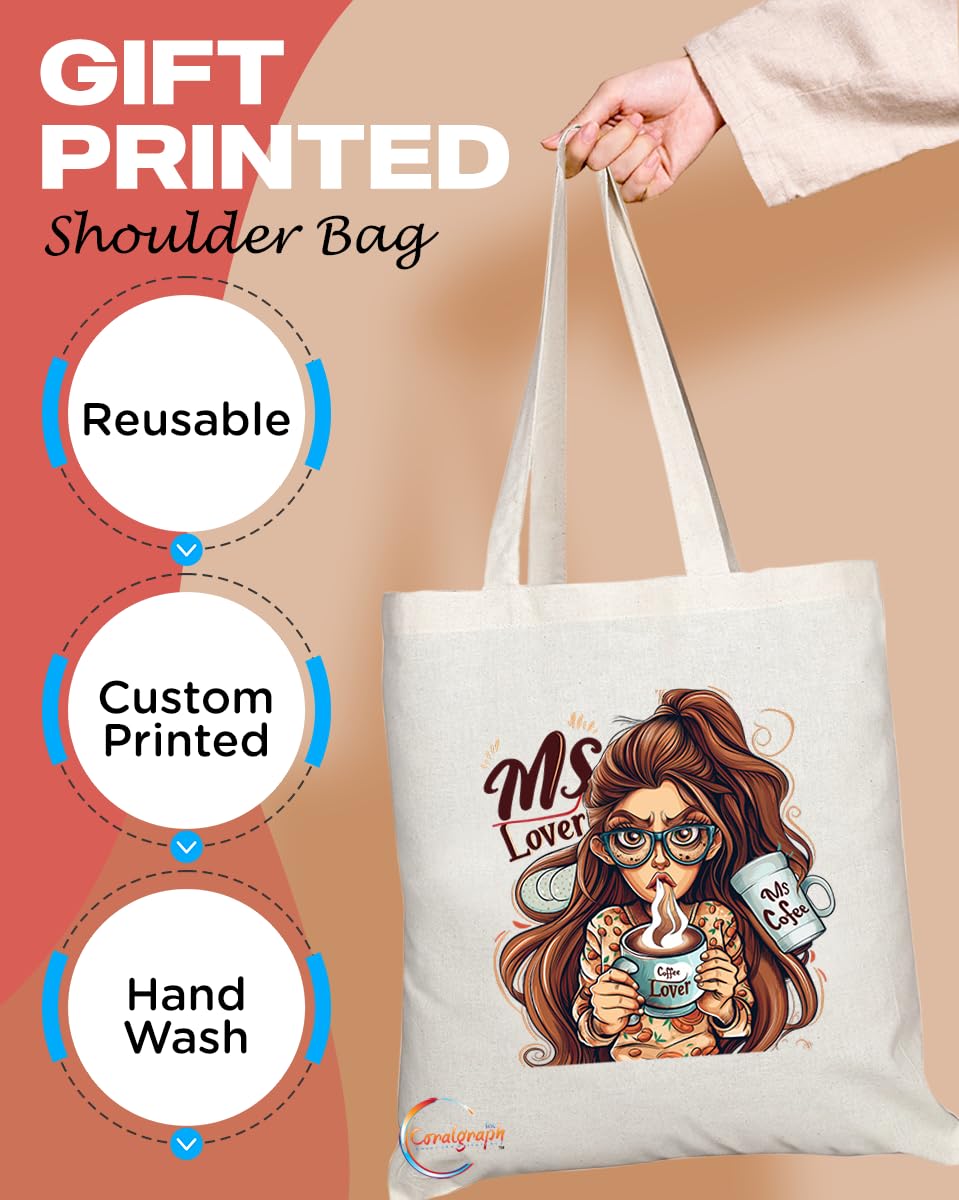 TB1995 Ms Coffee Lover Tote Bag - Ideal for Coffee Enthusiasts, Cafe Goers, and Morning People - Tote Bag with Charming Design