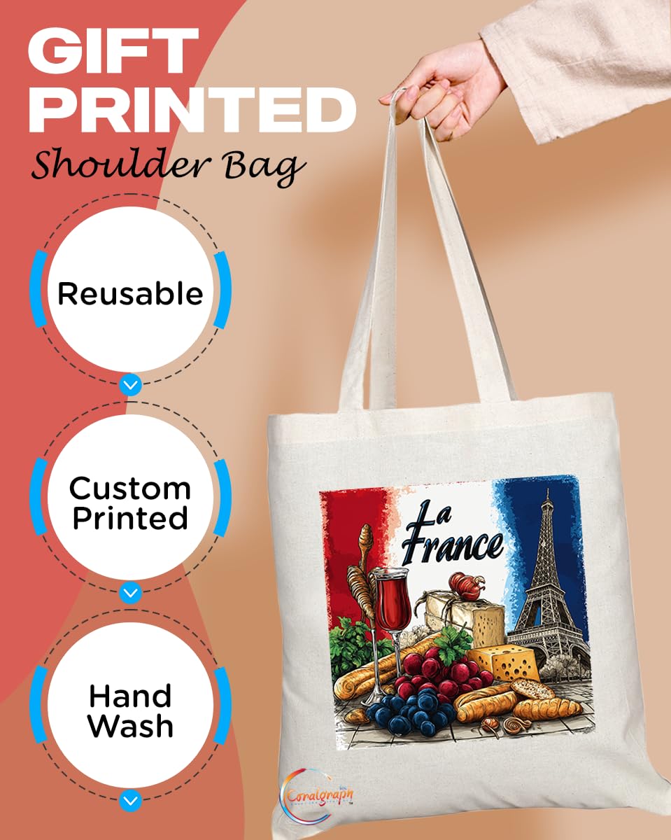 TB2039 - Natural Reusable Shopping Souvenir Tote Bag Featuring La France (Design 3)