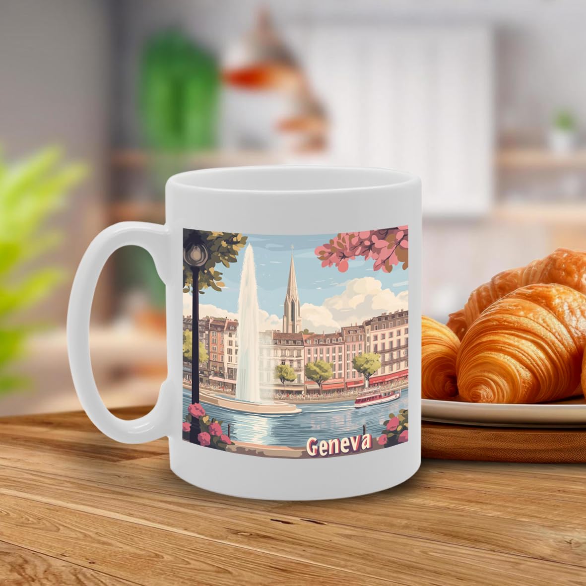 11Oz Dishwasher-Safe Ceramic  Featuring Popular Cities & Capitals From Europe And Around The World (Geneva) - Funny Printed Coffee Mug - Great Gift Idea