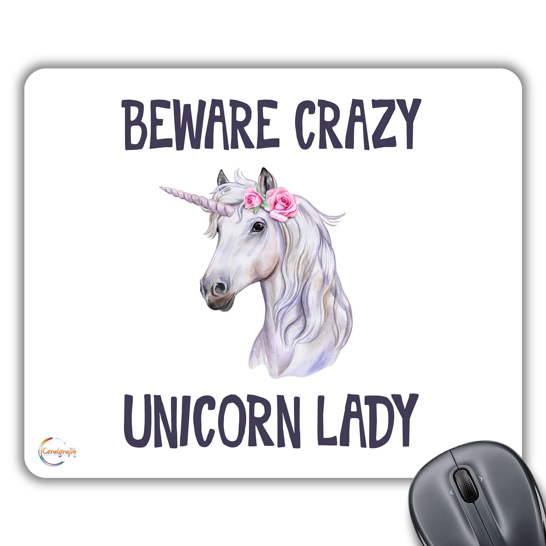 CP603 Beware Crazy Unicorn Lady Novelty Gift Printed PC Laptop Computer Mouse Mat Pad