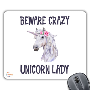 CP603 Beware Crazy Unicorn Lady Novelty Gift Printed PC Laptop Computer Mouse Mat Pad