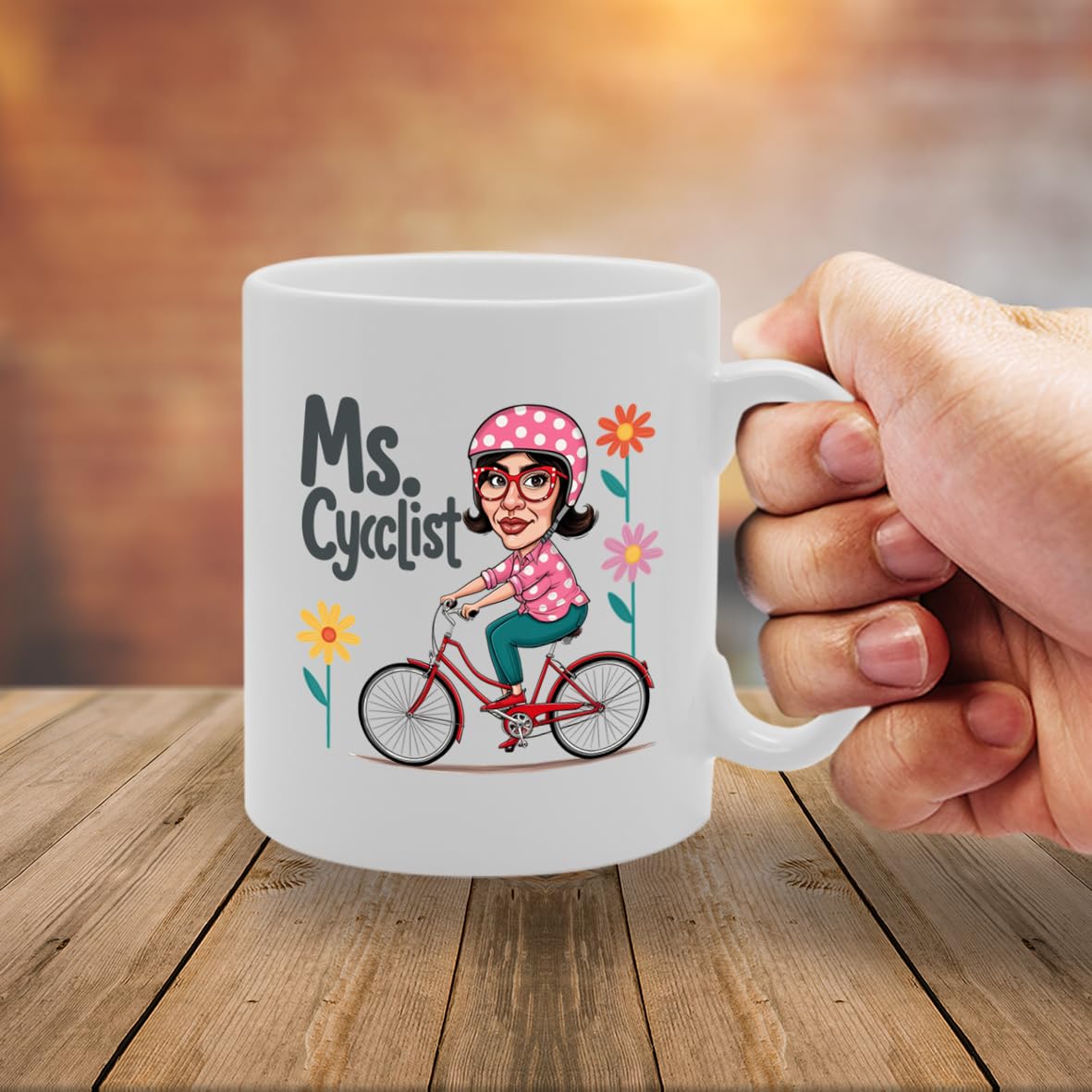 Ms Cyclist Souvenir  – Depicting An Adventurous Cyclist Exploring Scenic Routes – Memory Keepsake For Cycling Enthusiasts – Ms Cyclist Memorabilia Mg6261 - Funny Printed Coffee Mug - Great Gift Idea
