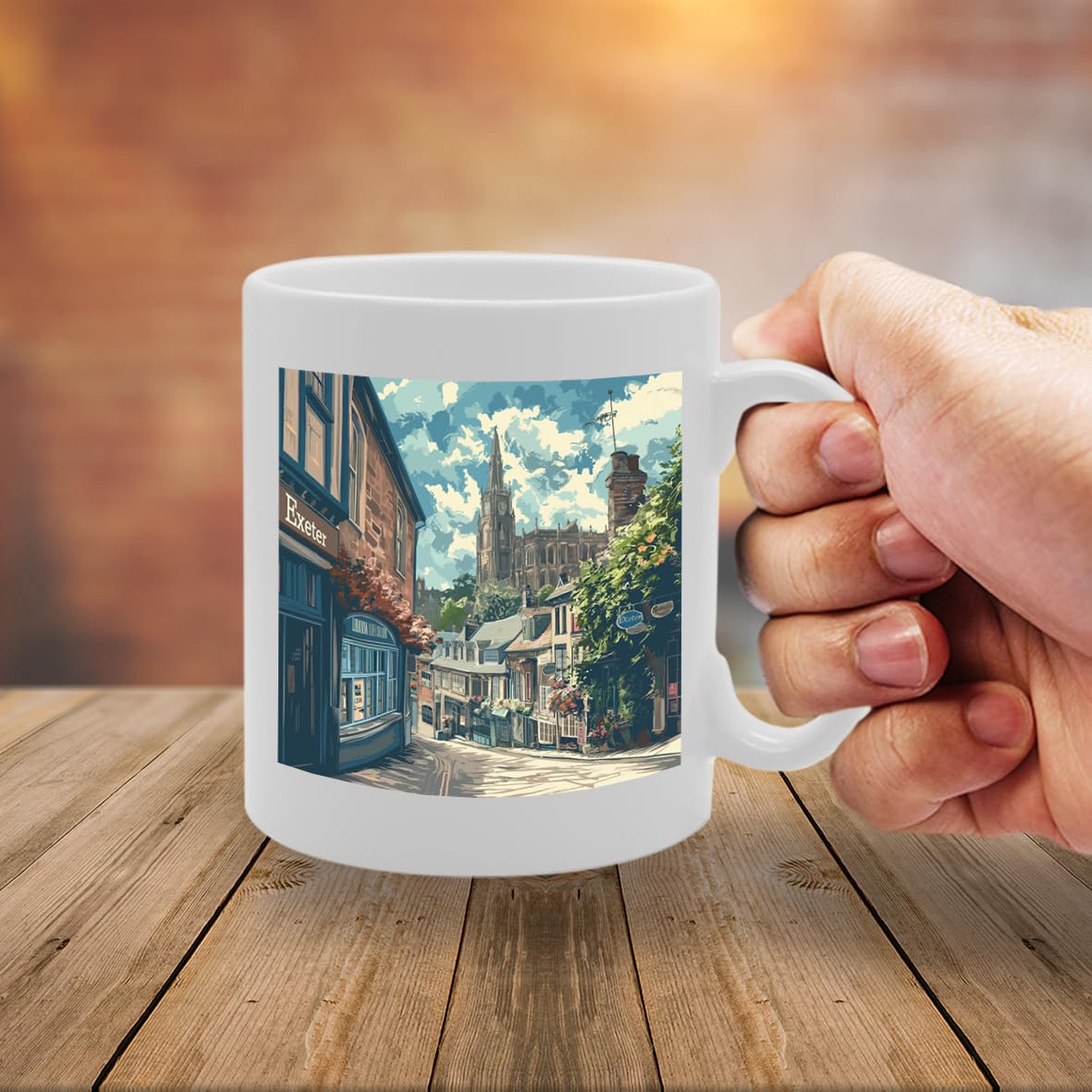 Printed Coffee Ceramic  Featuring Cities And Landmarks In United Kingdom (Exeter) - Funny Printed Coffee Mug - Great Gift Idea