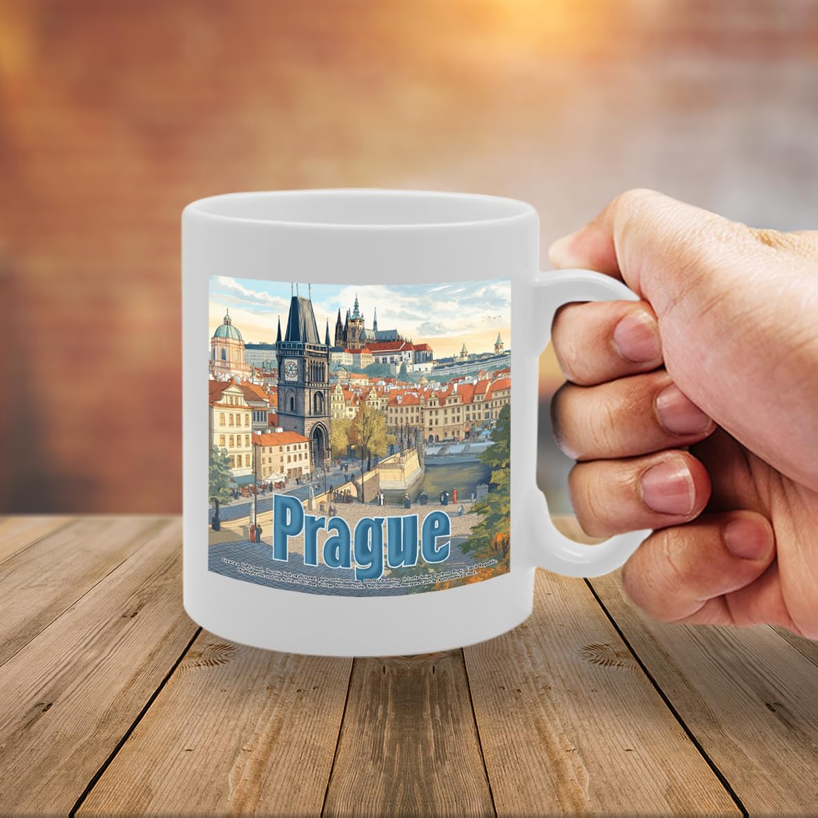11Oz Dishwasher-Safe Ceramic  Featuring Popular Cities & Capitals From Europe And Around The World (Prague) - Funny Printed Coffee Mug - Great Gift Idea