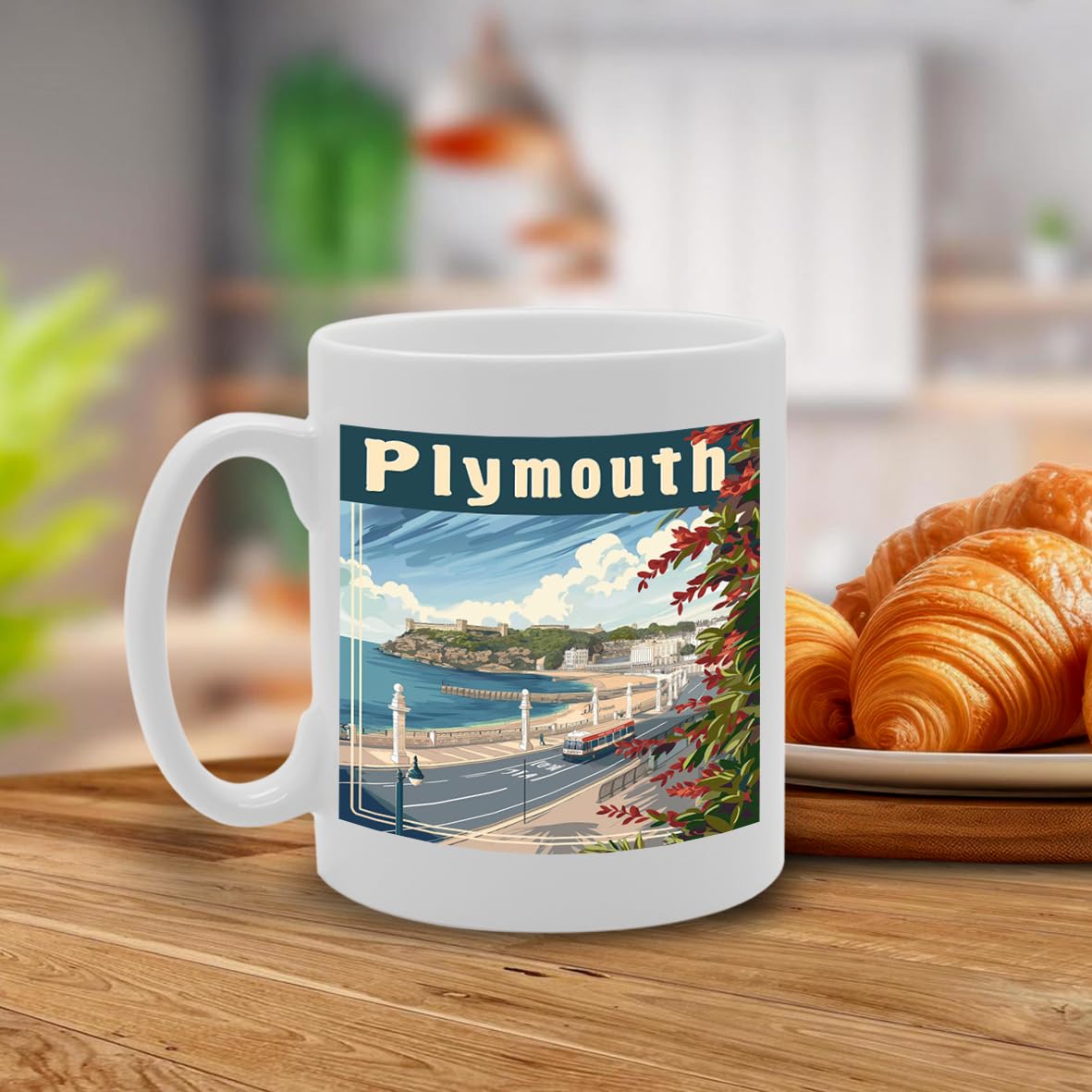 Printed Coffee Ceramic  Featuring Cities And Landmarks In United Kingdom (Plymouth Waterfront) - Funny Printed Coffee Mug - Great Gift Idea