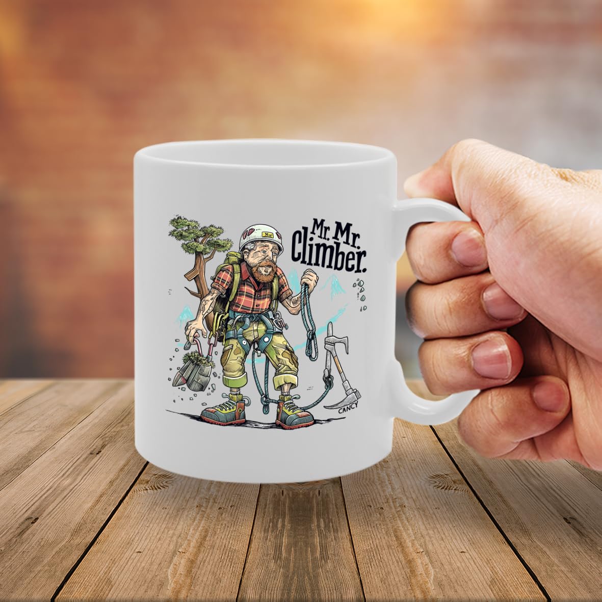 Mr Climber Souvenir  – Depicting A Brave Climber Conquering Heights – Memory Keepsake For Rock Climbing Enthusiasts – Mr Climber Memorabilia Mg6263 - Funny Printed Coffee Mug - Great Gift Idea