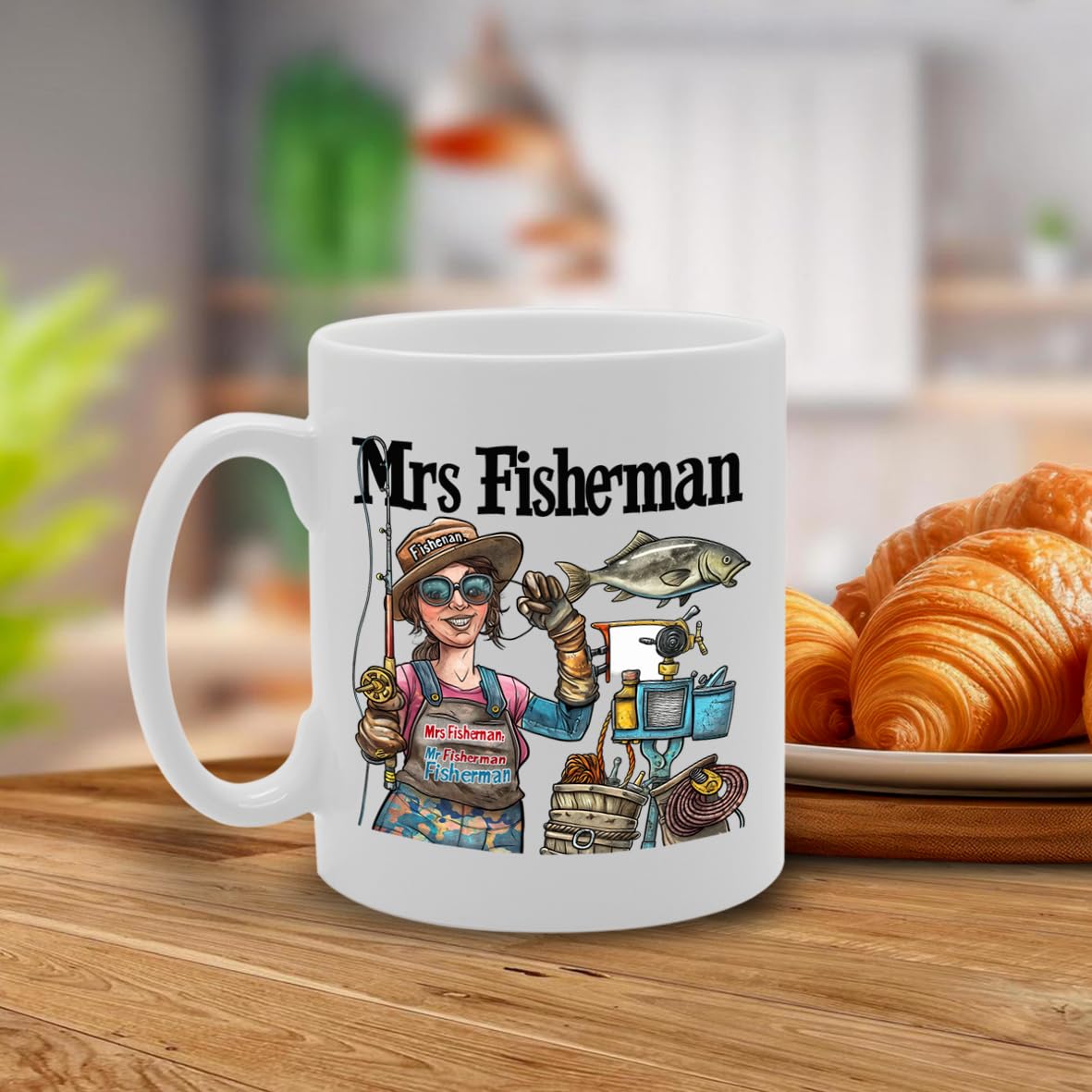 Mrs Fisherman  - For Female Fishermen, Anglers, Fishing Enthusiasts, Durable Ceramic, Dishwasher Safe, Premium Print Mg6071 - Funny Printed Coffee Mug - Great Gift Idea