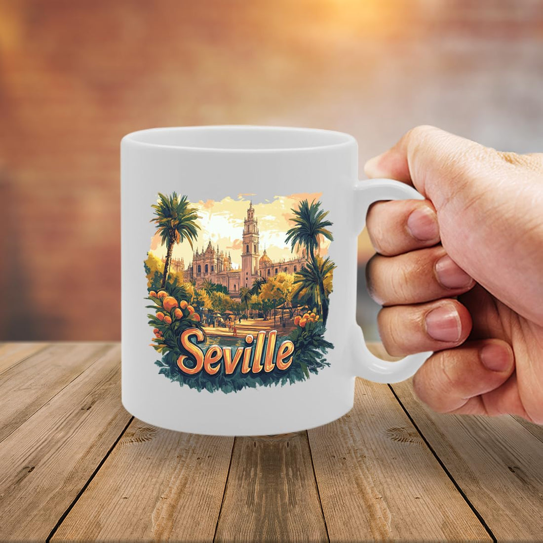 11Oz Dishwasher-Safe Ceramic  Featuring Popular Cities & Capitals From Europe And Around The World (Seville) - Funny Printed Coffee Mug - Great Gift Idea