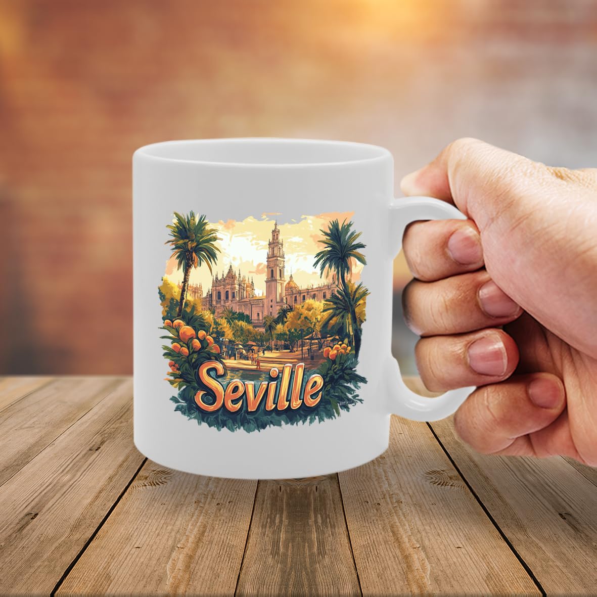 11Oz Dishwasher-Safe Ceramic  Featuring Popular Cities & Capitals From Europe And Around The World (Seville) - Funny Printed Coffee Mug - Great Gift Idea