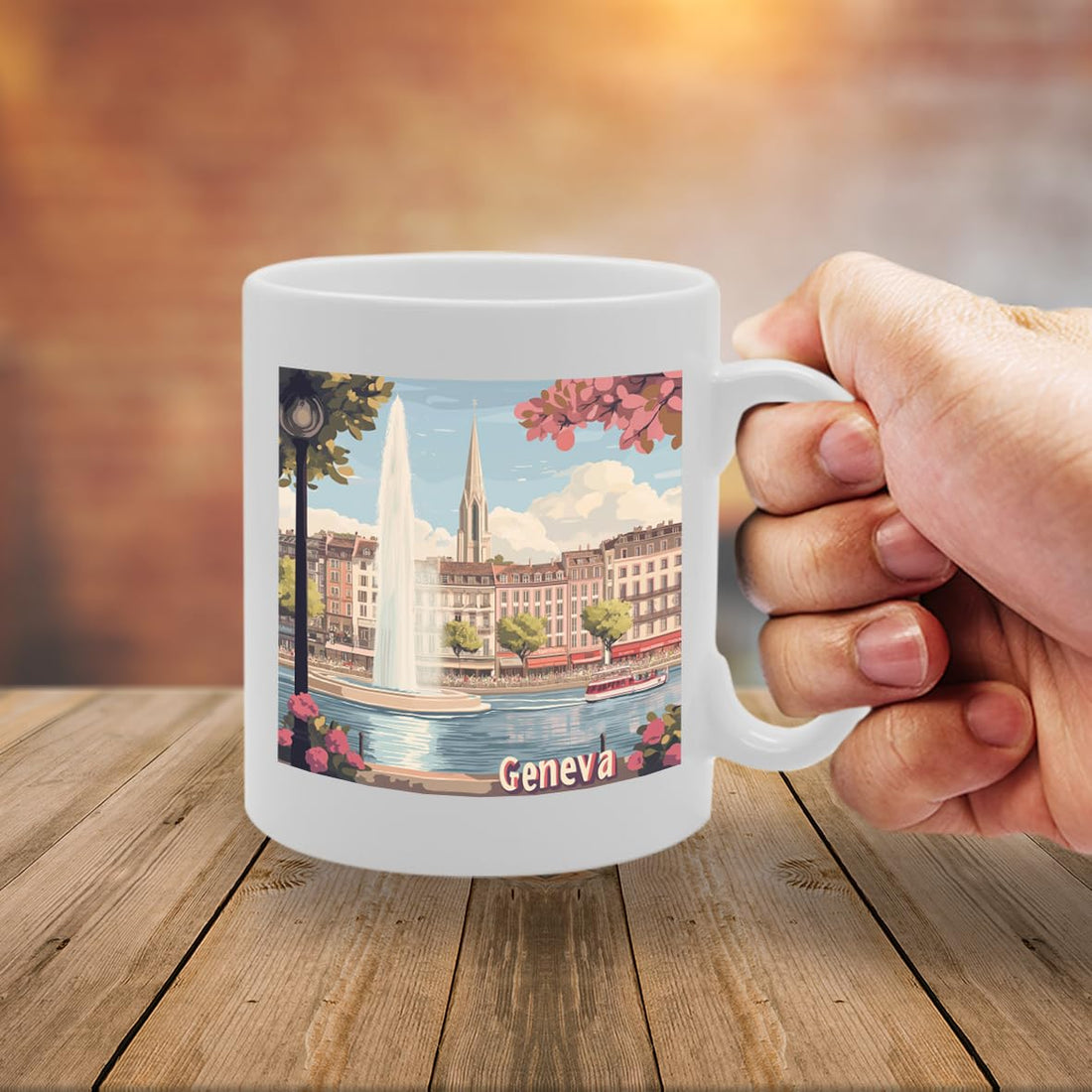 11Oz Dishwasher-Safe Ceramic  Featuring Popular Cities & Capitals From Europe And Around The World (Geneva) - Funny Printed Coffee Mug - Great Gift Idea