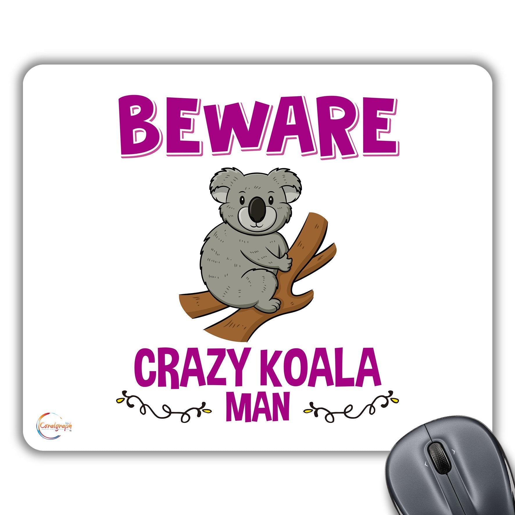 CP553 Beware Crazy Koala Man Novelty Gift Printed PC Laptop Computer Mouse Mat Pad