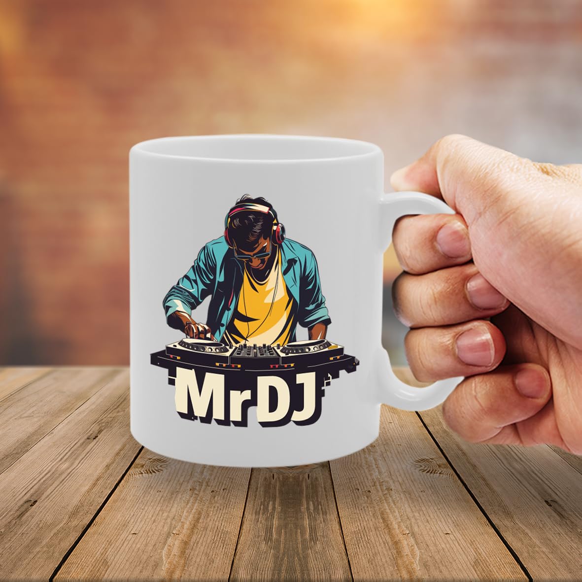 Mr Dj  - Ideal For Djs And Music Enthusiasts, Unique Turntable Handle Design, 11Oz Ceramic Coffee  For Disc Jockeys And Party Lovers Mg5908 - Funny Printed Coffee Mug - Great Gift Idea