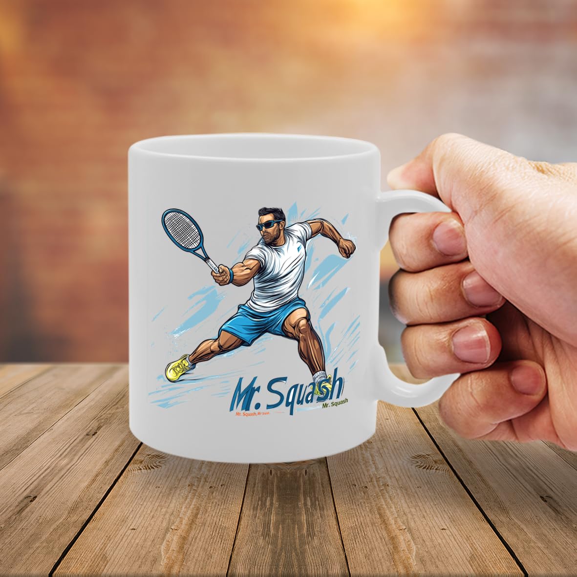 11Oz Ceramic  Featuring Popular Sports Designs From Around The World – Ideal For Sports Fans And Enthusiasts (Squash Mg6573) - Funny Printed Coffee Mug - Great Gift Idea