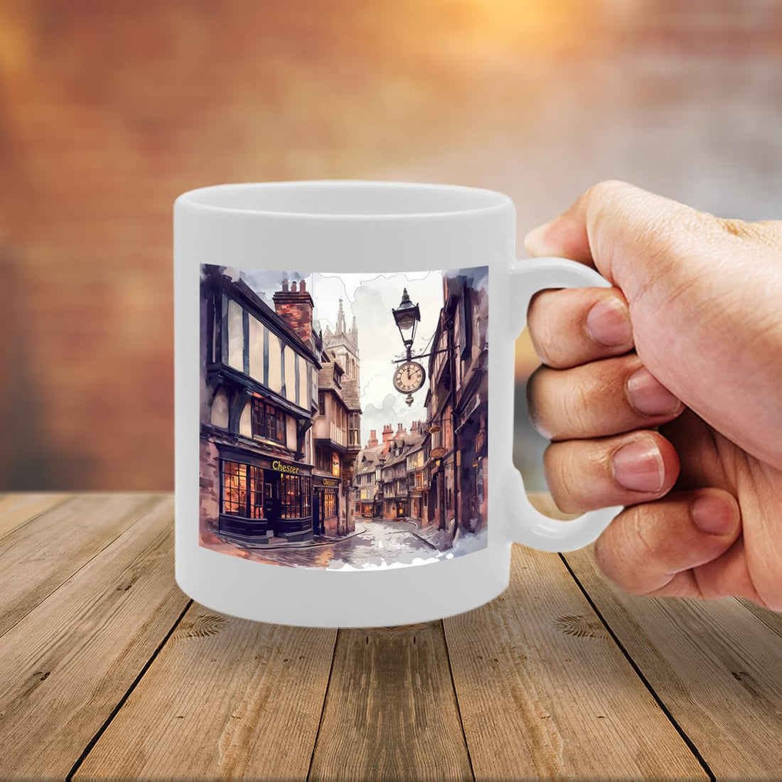 Printed Coffee Ceramic  Featuring Cities And Landmarks In United Kingdom (Chester) - Funny Printed Coffee Mug - Great Gift Idea