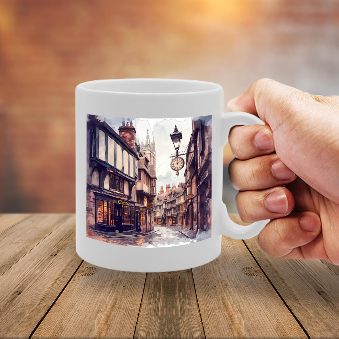 Printed Coffee Ceramic  Featuring Cities And Landmarks In United Kingdom (Chester) - Funny Printed Coffee Mug - Great Gift Idea