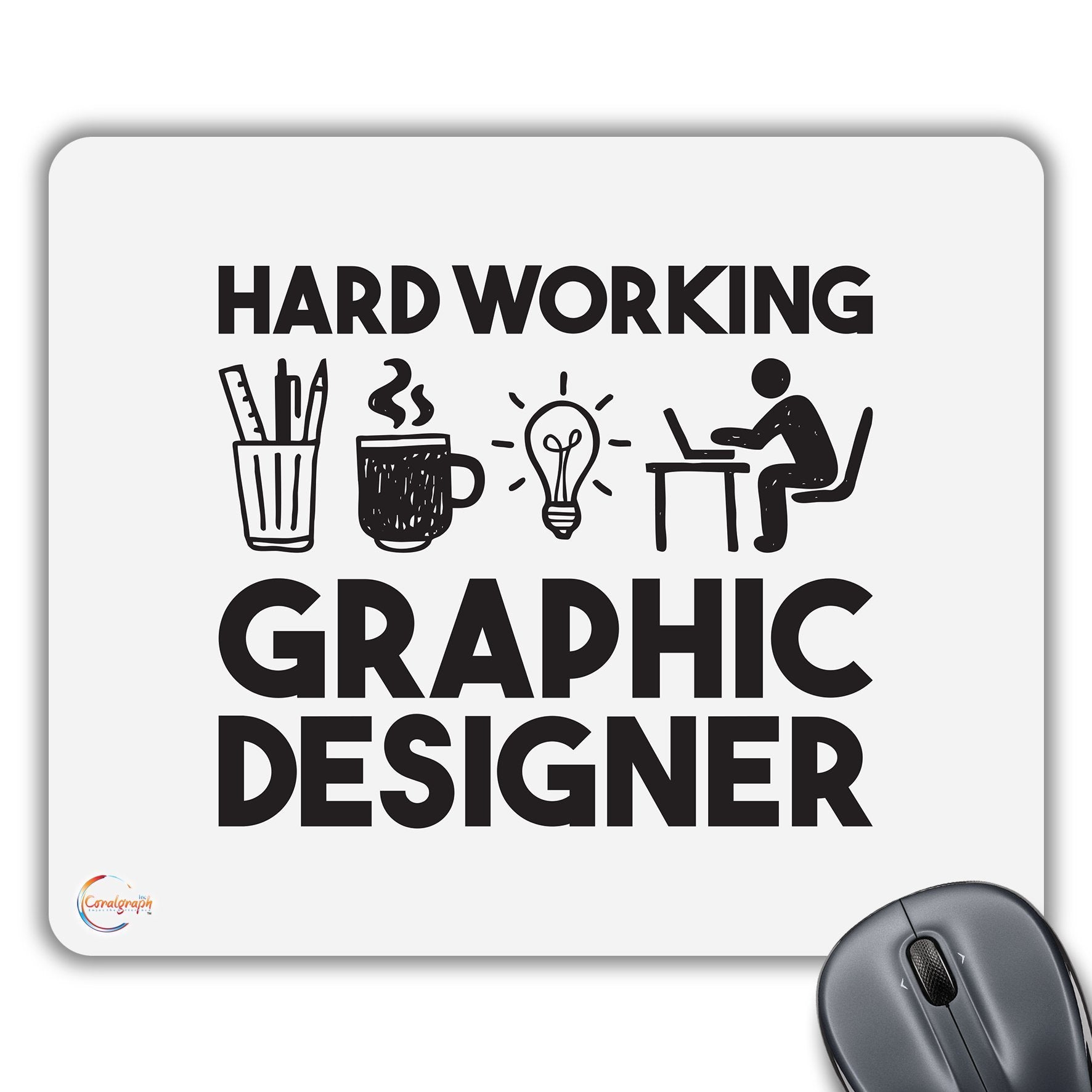 CP336 Hard Working Graphic Designer Novelty Gift Printed PC Laptop Computer Mouse Mat Pad