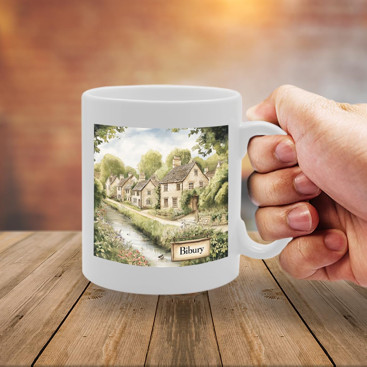 Printed Coffee Ceramic  Featuring Cities And Landmarks In United Kingdom (Bibury) - Funny Printed Coffee Mug - Great Gift Idea