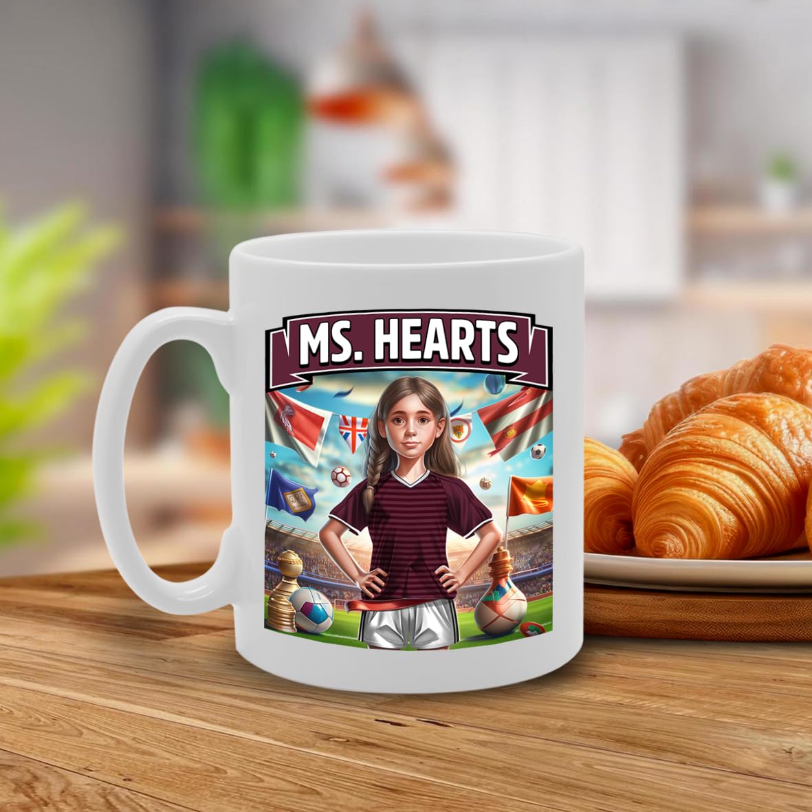 Football Fan Ceramic  - Perfect   For Soccer Lovers, Ladies & Girls - Printed Cup For Footie Enthusiasts (Hearts) - Funny Printed Coffee Mug - Great Gift Idea