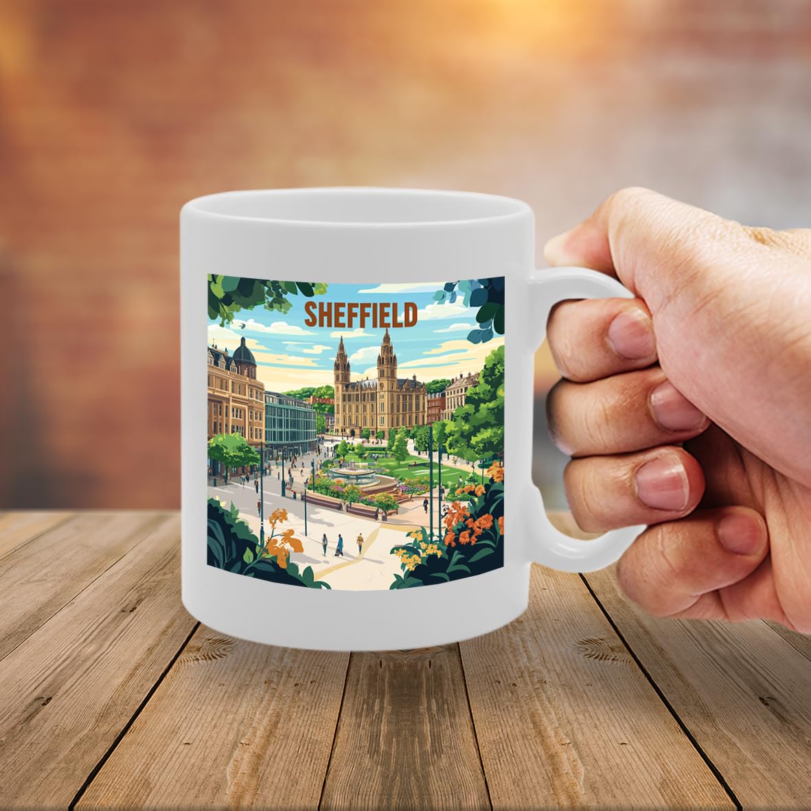 Printed Coffee Ceramic  Featuring Cities And Landmarks In United Kingdom (Sheffield) - Funny Printed Coffee Mug - Great Gift Idea