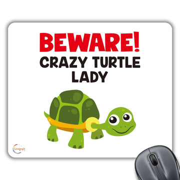 CP506 Beware! Crazy Turtle Lady Novelty Gift Printed PC Laptop Computer Mouse Mat Pad
