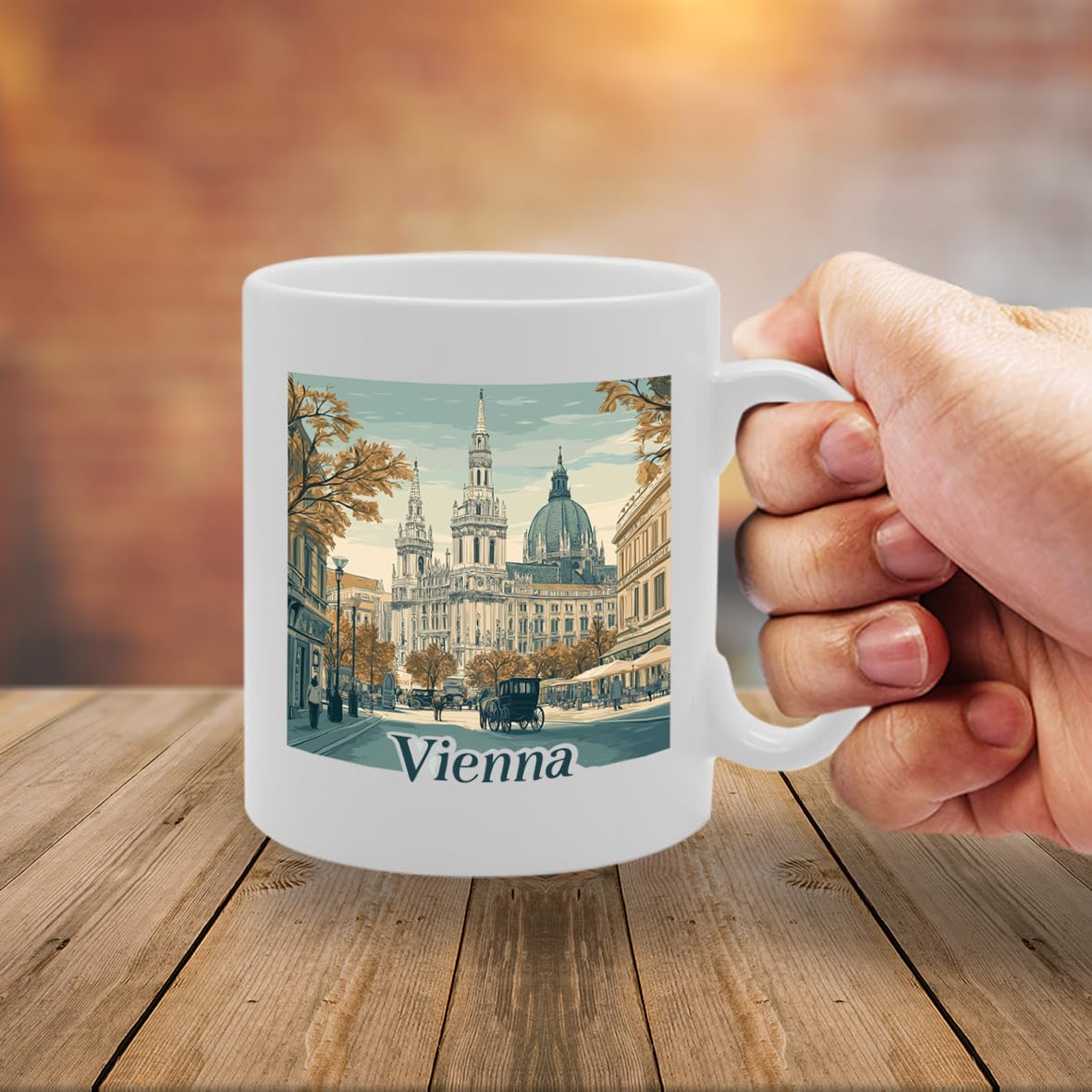 11Oz Dishwasher-Safe Ceramic  Featuring Popular Cities & Capitals From Europe And Around The World (Vienna) - Funny Printed Coffee Mug - Great Gift Idea