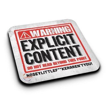 ER307 WARNING EXPLICIT CONTENET DO NOT READ BEYOND THIS POINT Novelty Present Gift Printed MDF Wooden Coaster