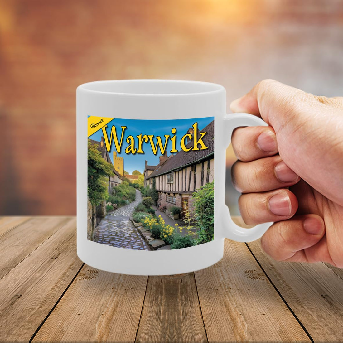 Printed Coffee Ceramic  Featuring Cities And Landmarks In United Kingdom (Warwick) - Funny Printed Coffee Mug - Great Gift Idea