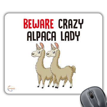 CP600 Beware Crazy Alpaca Lady Novelty Gift Printed PC Laptop Computer Mouse Mat Pad