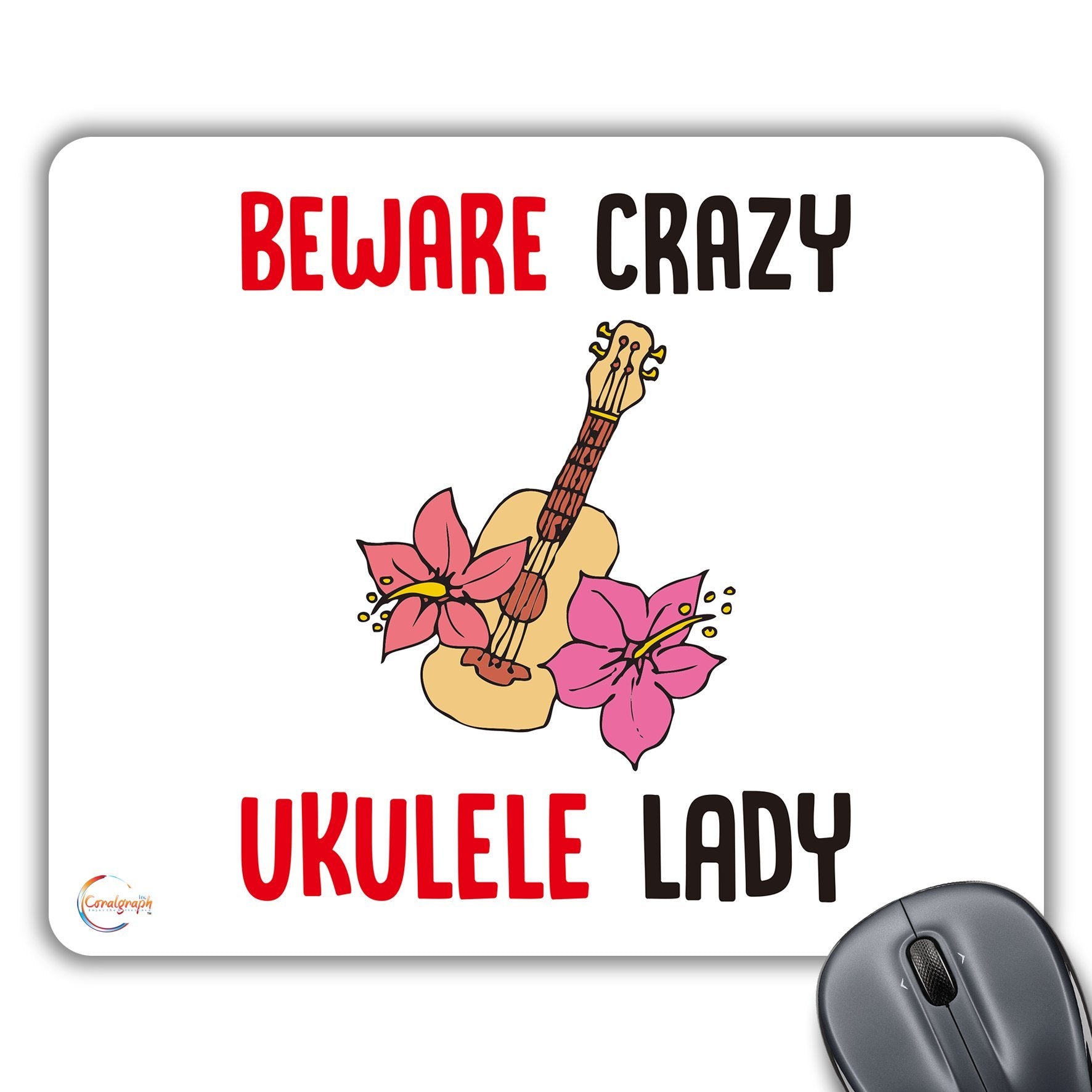 CP505 Beware Crazy Ukulele Lady Novelty Gift Printed PC Laptop Computer Mouse Mat Pad