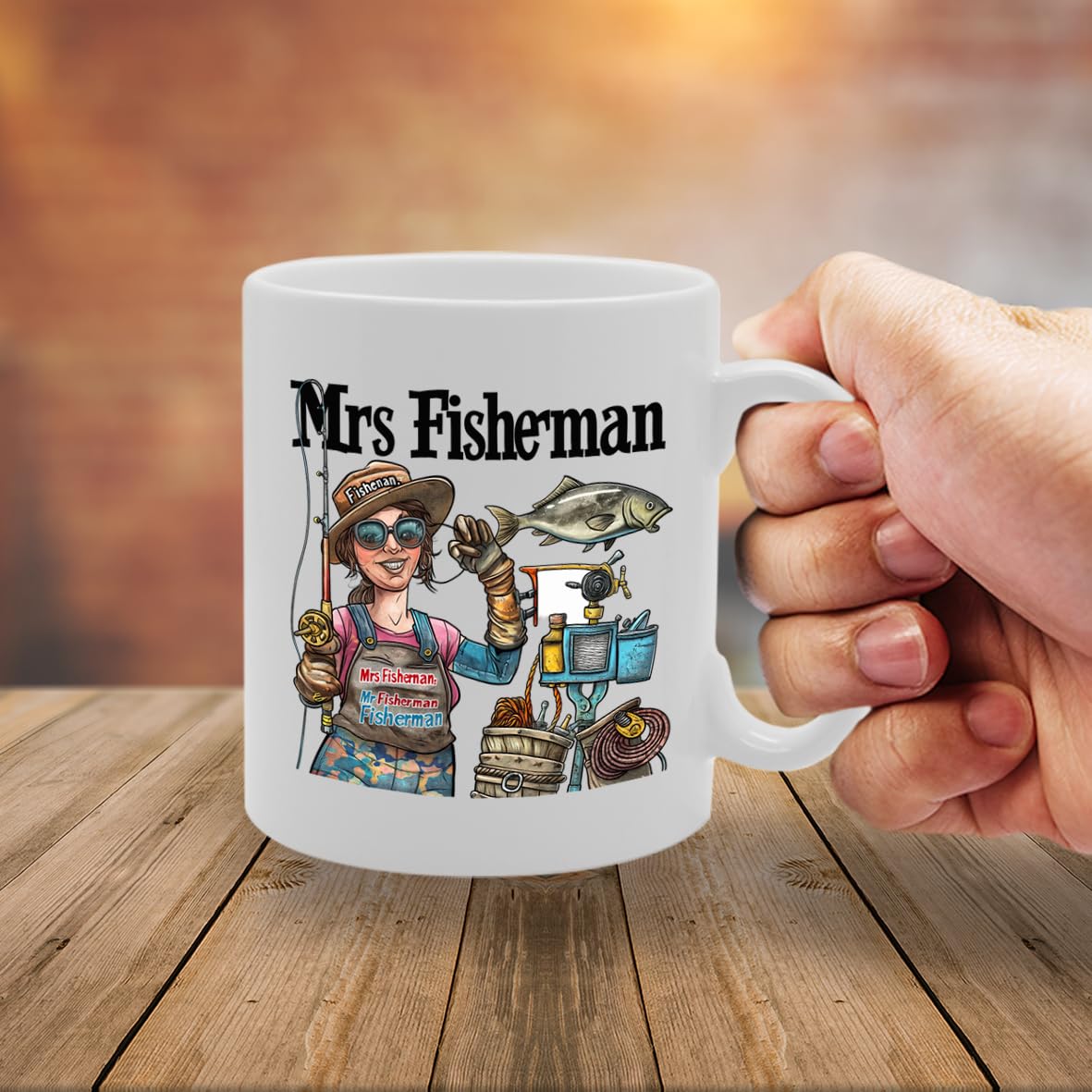 Mrs Fisherman  - For Female Fishermen, Anglers, Fishing Enthusiasts, Durable Ceramic, Dishwasher Safe, Premium Print Mg6071 - Funny Printed Coffee Mug - Great Gift Idea
