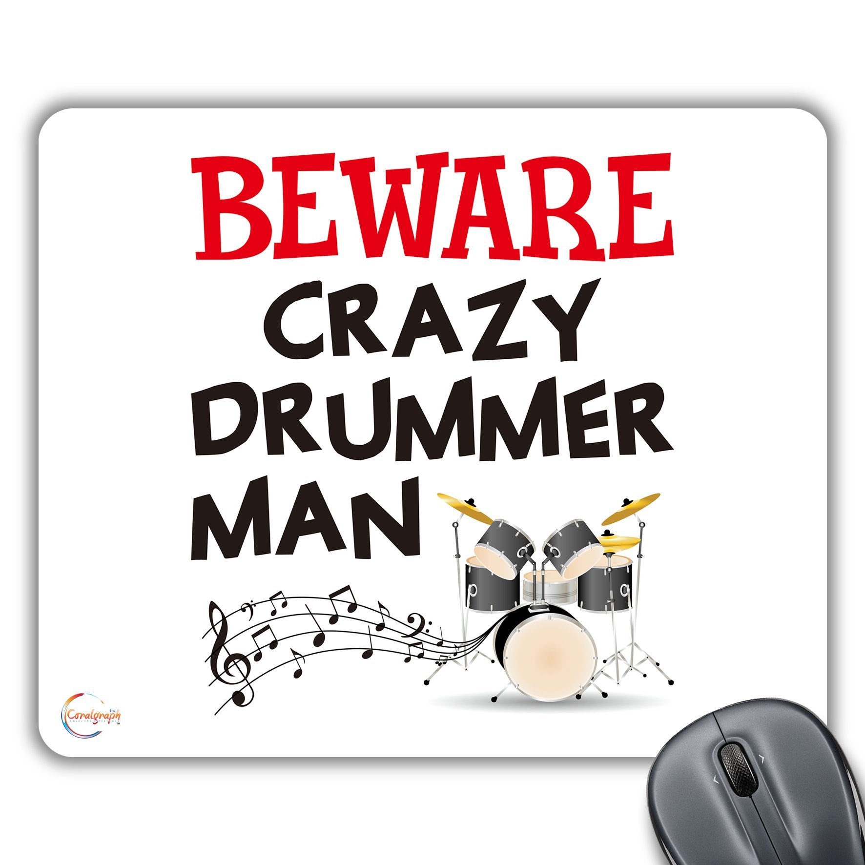 CP577 Beware Crazy Drummer Man Novelty Gift Printed PC Laptop Computer Mouse Mat Pad
