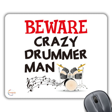 CP577 Beware Crazy Drummer Man Novelty Gift Printed PC Laptop Computer Mouse Mat Pad