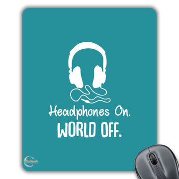 CP295 Headphones On World Off Novelty Gift Printed PC Laptop Computer Mouse Mat Pad