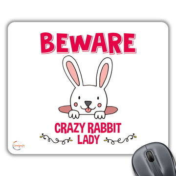 CP529 Beware Crazy Rabbit Lady Novelty Gift Printed PC Laptop Computer Mouse Mat Pad